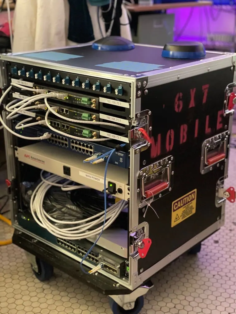Mobile network rack for field testing.
