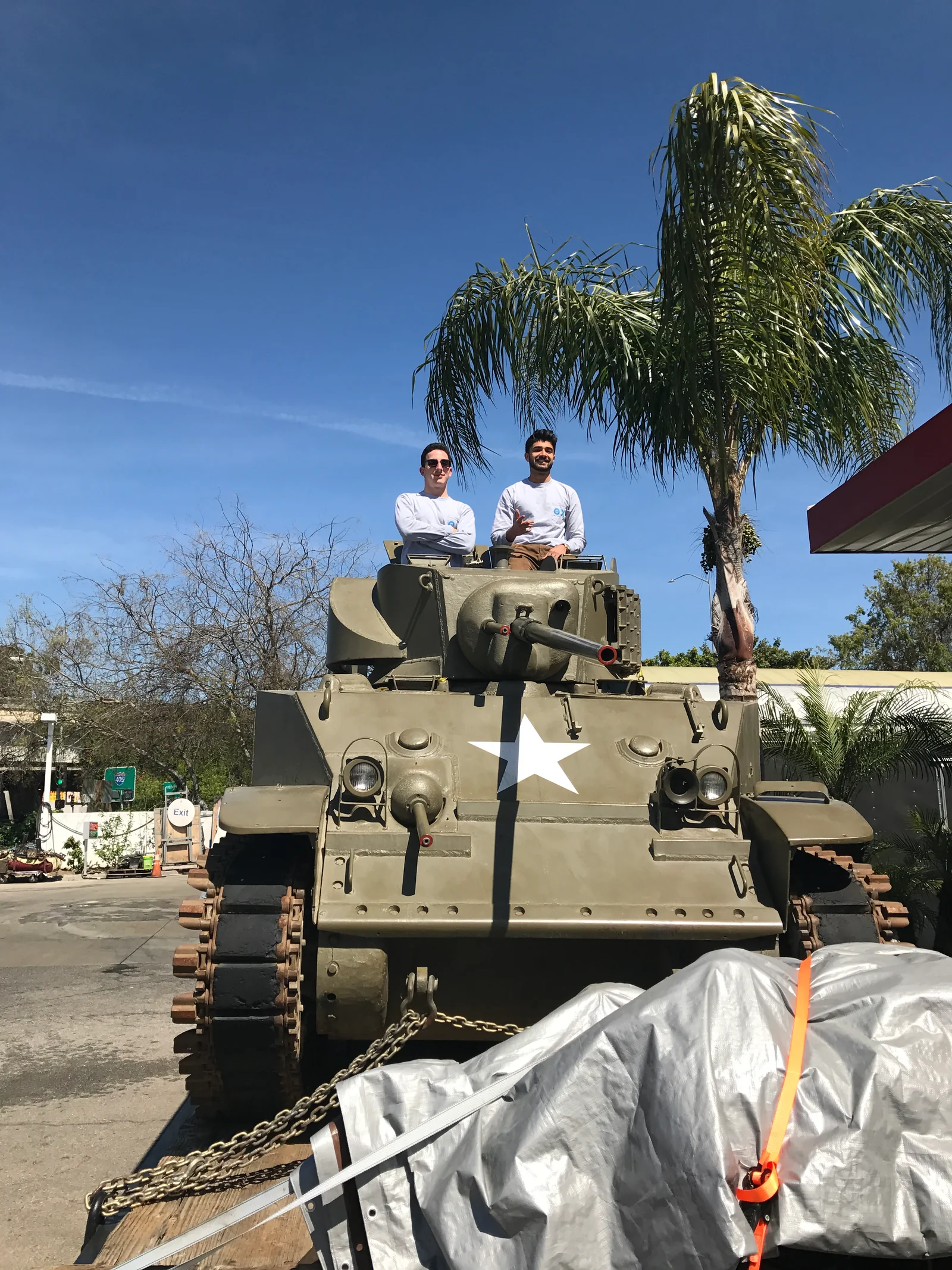Two of us on top of a tank on display.